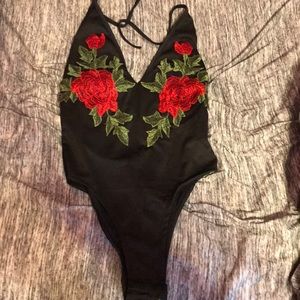 Rose embroidered body suit